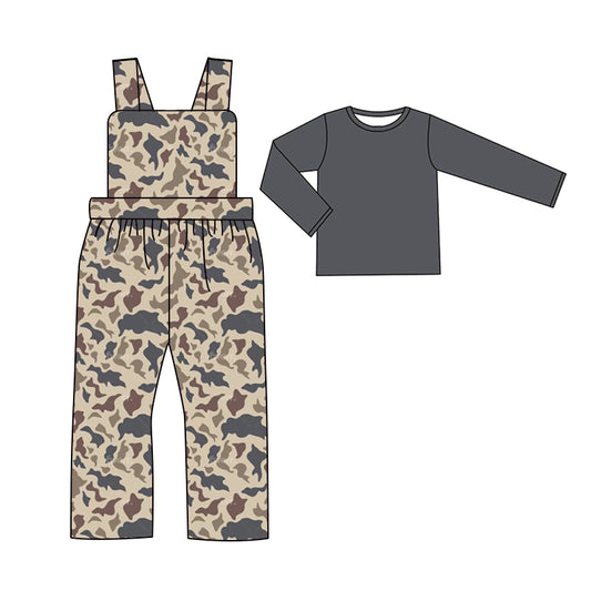 Preorder BLP0974 Solid color long sleeve camouflage gray brown strap jumpsuit set