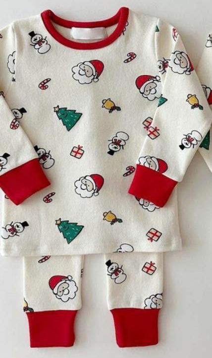 Preorder BLP0978 Santa Snowman bell gift Red border long sleeve pants pajamas set