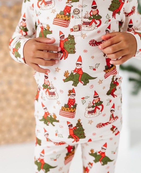 Preorder BLP1006 Christmas Elf Dinosaur long sleeve pants pajamas set