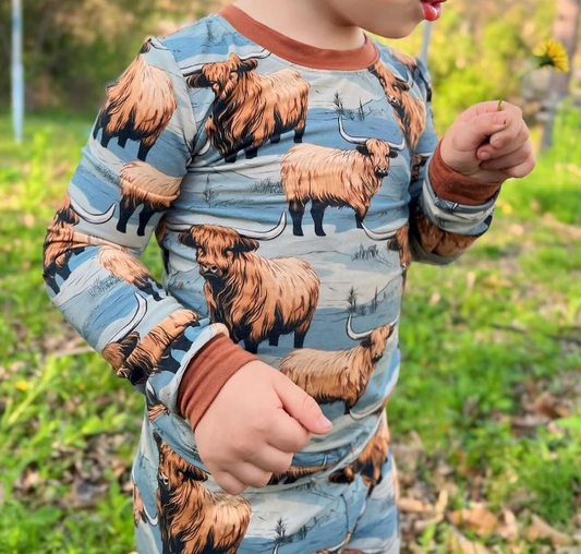 Preorder BLP1011 Alpine bull head blue brown long sleeve pants pajamas set