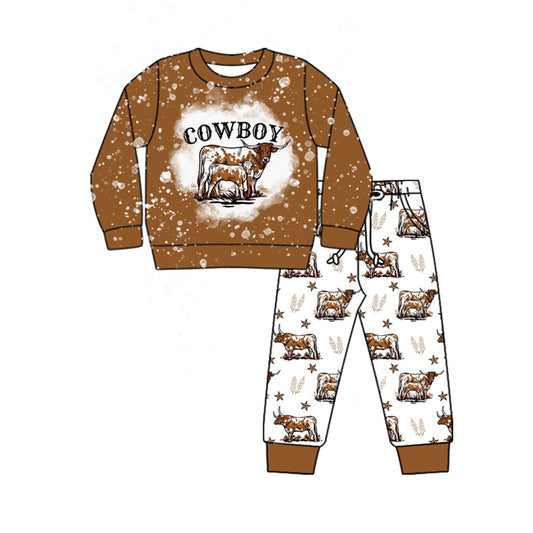 Preorder BLP1014 cowboy Alpine bull Star brown and white long-sleeved pantsuit