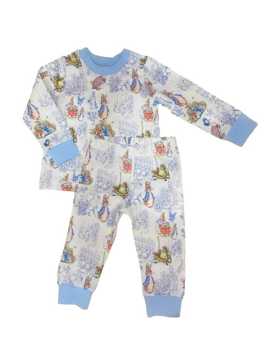 Preorder BLP1019 Easter Bunny blue and white long sleeve pants pajamas set