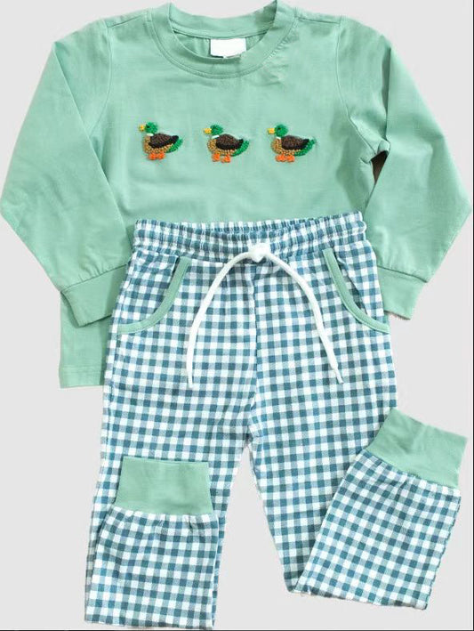 Preorder BLP1021 Duck green long-sleeved plaid pants suit