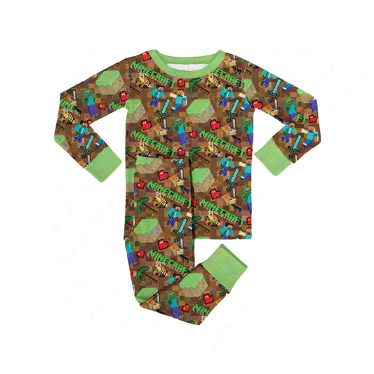 Preorder BLP1024 Minecraft Game brown green long sleeve pants pajama set