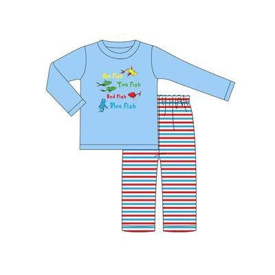 Preorder BLP1026 dr seuss letter blue long sleeve striped pantsuit