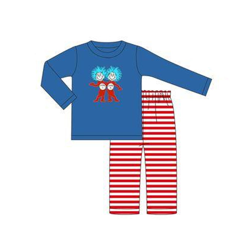 Preorder BLP1027 dr seuss blue long sleeve red striped pantsuit