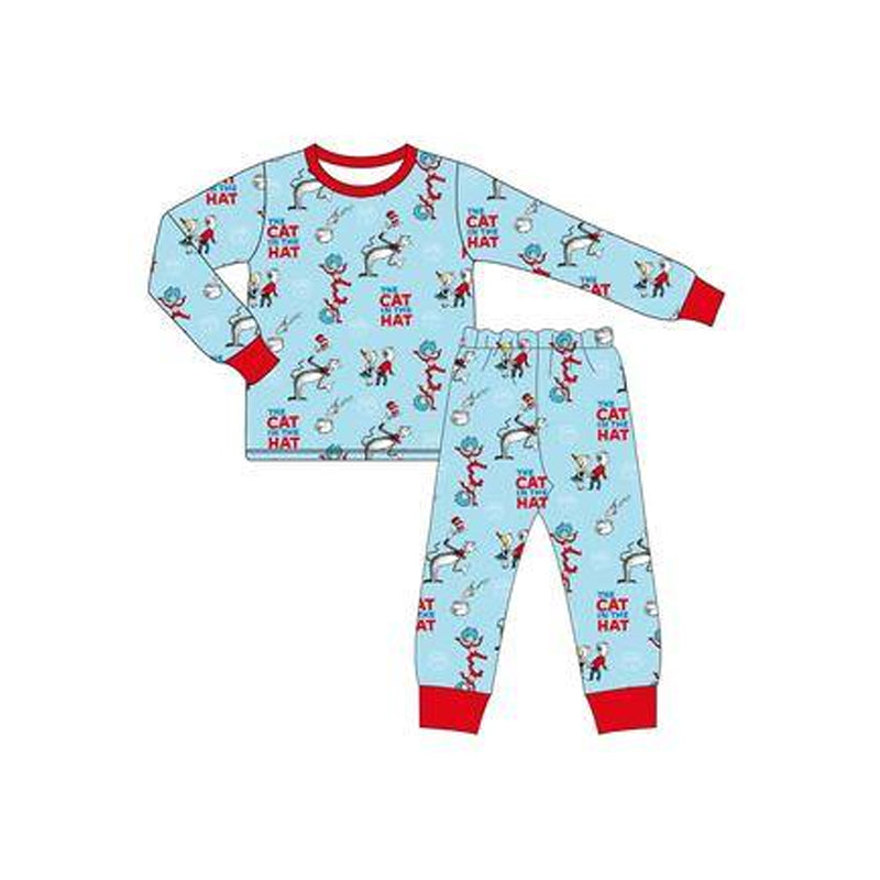 Preorder BLP1028 dr seuss letters red Blue long sleeve trousers pajamas set