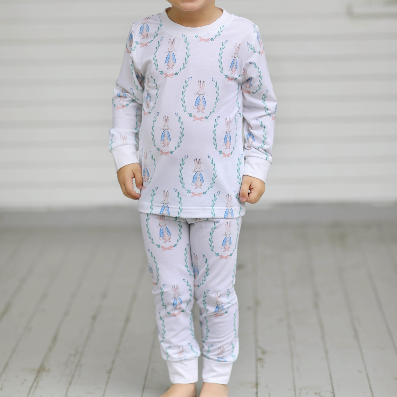 Preorder BLP1029 Easter Bunny white long sleeved pant pajama set