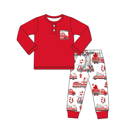 Preorder BLP1030 Fire engine Ambulance engineering car Love pocket Red long sleeve pants suit