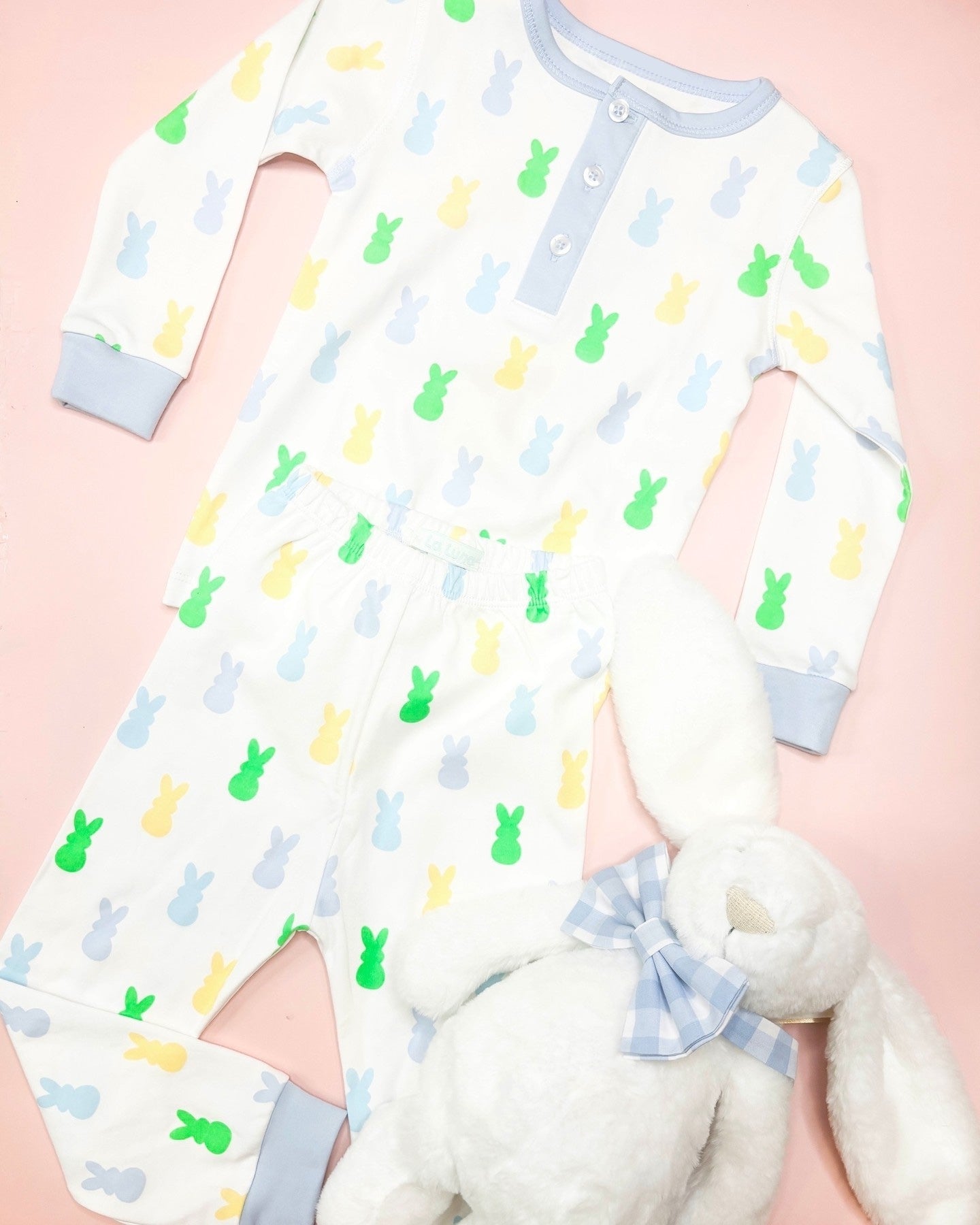 Preorder BLP1038 Easter Bunny Blue and white long sleeve pants pajamas set