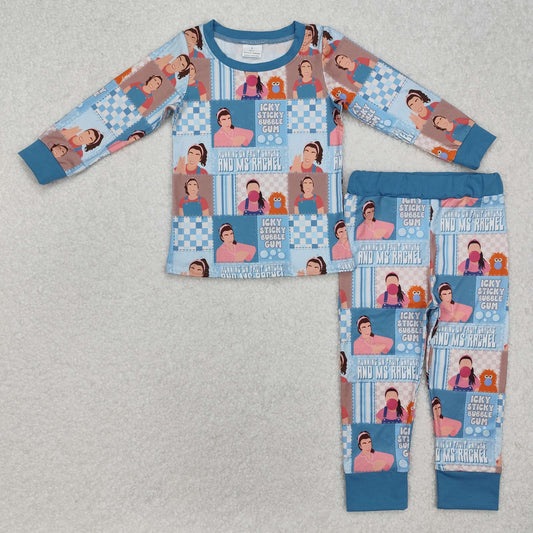 BLP1059 MAMA'S Boy Boutique Outfit icky sticky bubble gum Blue long sleeve top pants pajamas Boys boutique outfit 202501