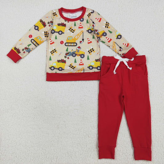 BLP1073 Christmas Engineering Truck Long Sleeve Pants Boys Sets 202507 RTS