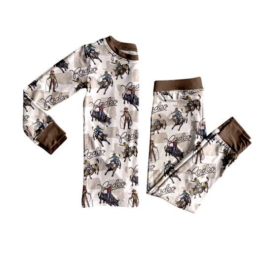 preorder  BLP1085 Boys Boutique Rodeo Riding Plaid Brown Long Sleeve Pants Pajamas Set 202505