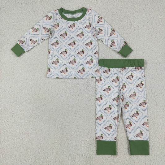 BLP1086 Boys Boutique Duck Hunting Plaid Beige Long Sleeve Pants Pajamas Set 202506 RTS