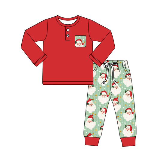 preorder  BLP1089 Boys Boutique Santa Claus Pocket Red Long Sleeve Pants Set 202505