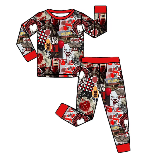 preorder  BLP1103 Boys Boutique Halloween Clown Balloon Red Long Sleeve Pants Pajamas Set 202506