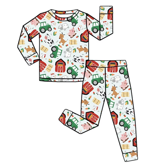 preorder  BLP1105 Boys Boutique Farm Animals Long Sleeve Pants Pajamas Set 202506