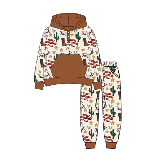 preorder  BLP1106 Boys Boutique Cowboy Cactus Brown Hooded Long Sleeve Pants  Set 202506
