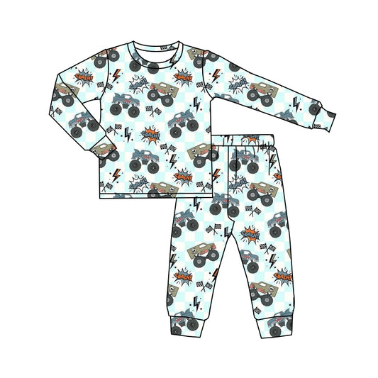 preorder  BLP1110 Boys Boutique Jeep Plaid Flag Long Sleeve Pajamas Pants  Set 202506