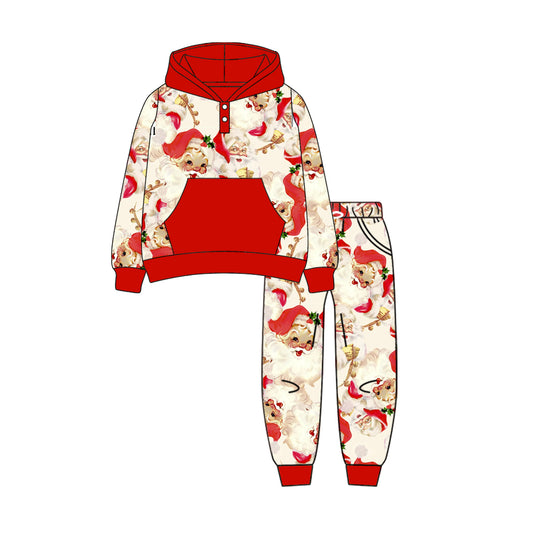 preorder  BLP1112 Boys Boutique Christmas Santa Claus Red Hooded Long Sleeve Pants  Set 202506