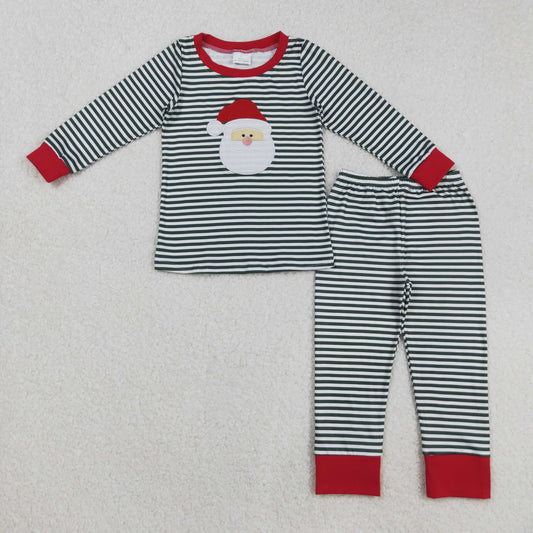 BLP1126 Embroidered Boys Boutique Santa Claus Black Stripe Red Long Sleeve Pants Pajamas Set 202508 RTS