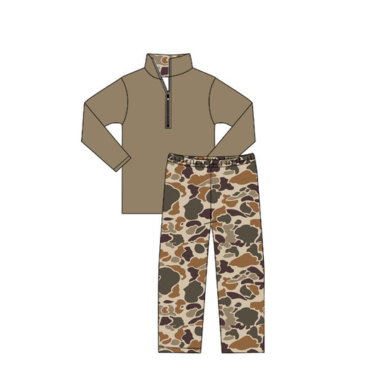 preorder  BLP1135 Boys Boutique Brown Green Stand-up Long Sleeve Camo Pants  Set 202506