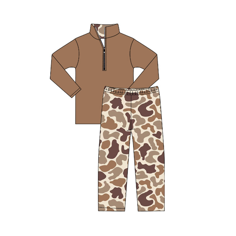preorder  BLP1137 Boys Boutique Brown Stand-up Long Sleeve Camo Pants  Set 202506