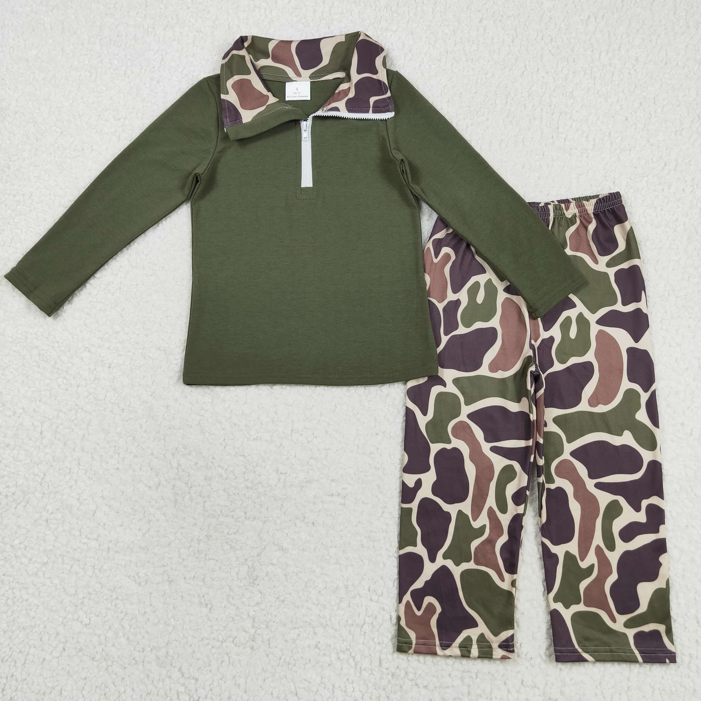BLP1138 Boys Boutique Dark Green Stand-up Long Sleeve Camo Pants  Set 202508 RTS