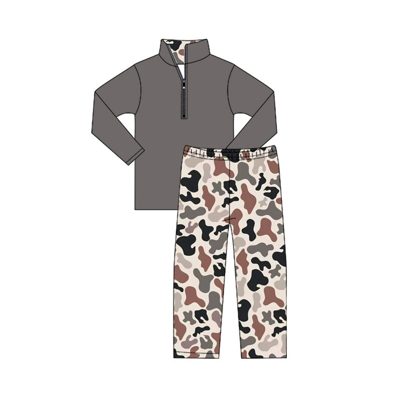 preorder  BLP1139 Boys Boutique Gray Stand-up Long Sleeve Camo Pants  Set 202506