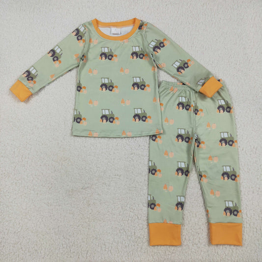 BLP1142 Boys Boutique Trucks Orange Long Sleeve Pants Pajamas Set 202507 RTS