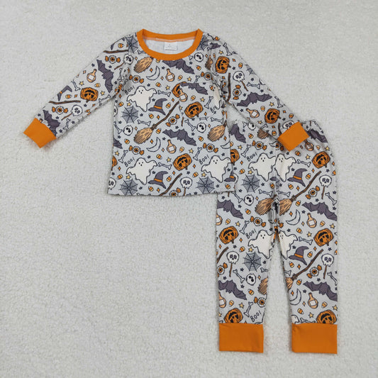 BLP1147 Boys Boutique Halloween Pumpkin Ghost Long Sleeve Pants Pajamas Set 202508 RTS