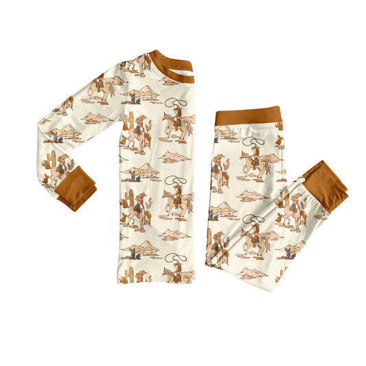 preorder  BLP1148 Boys Boutique Cowboy Horse Cactus Brown Long Sleeve Pants Pajamas Set 202506