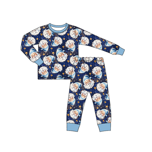 preorder  BLP1149 Boys Boutique Santa Claus Star Blue Long Sleeve Pants Pajamas Set 202506