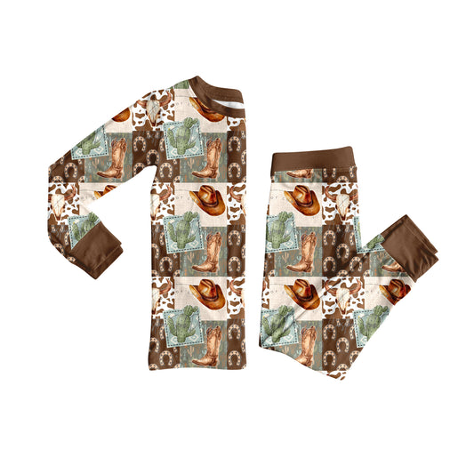 preorder  BLP1152 Cactus Hat Cow boy Boutique Brown Long Sleeve Pants Set 202506