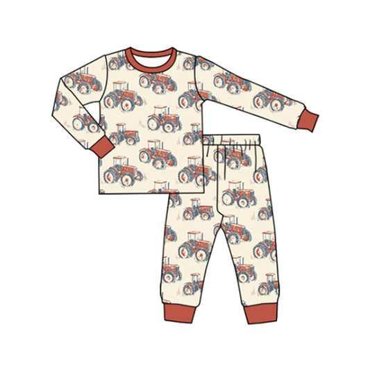 preorder  BLP1159 Trucks Pattern Brown Boys Long Sleeve Pants Pajamas Set 202507