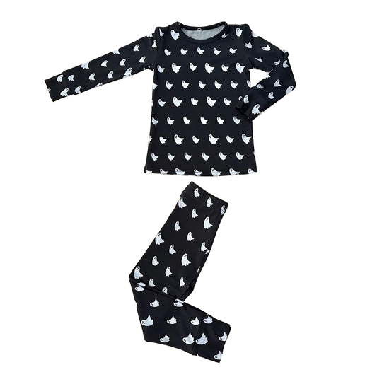 preorder  BLP1165 Boys Halloween Ghost Black Long Sleeve Pants Pajamas Set 202507
