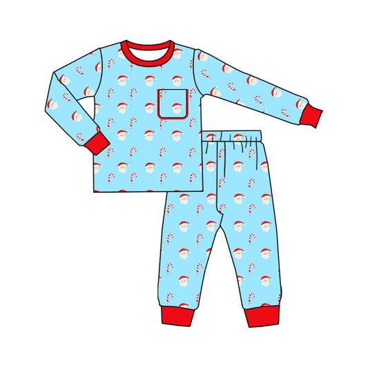 preorder  BLP1167 Christmas Claus Blue Long Sleeve Pants Pajamas Boys Set 202507