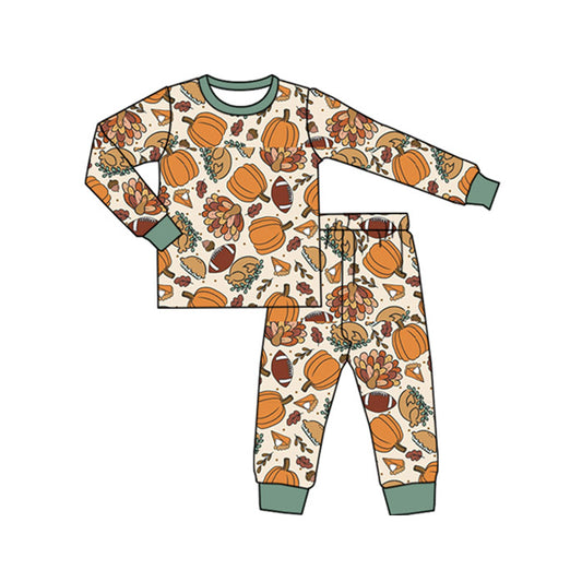 preorder  BLP1187 Thanksgiving Turkey Pumpkin Long-Sleeved Pants Pajamas Boys Set 202507