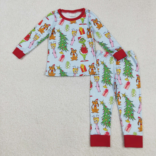 BLP1189 Christmas Grinch Long-Sleeved Pants Boys Pajamas Set 202508 RTS