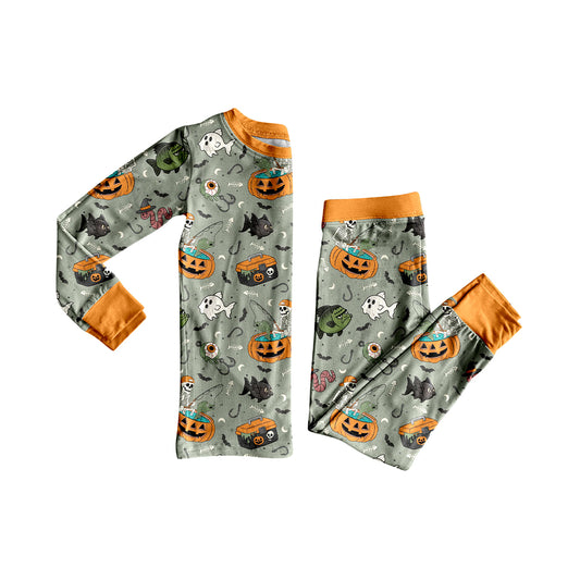 preorder  BLP1190 Halloween Pumpkin Long-Sleeved Pants Boys Pajamas Set 202507