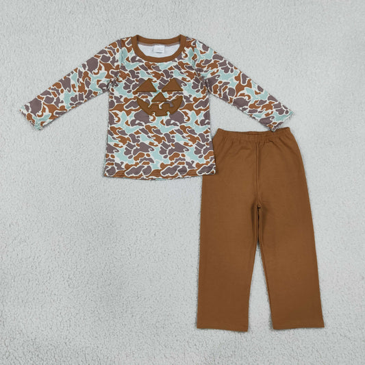 BLP1193 Embroidery Halloween Pumpkin Camo Boys Set