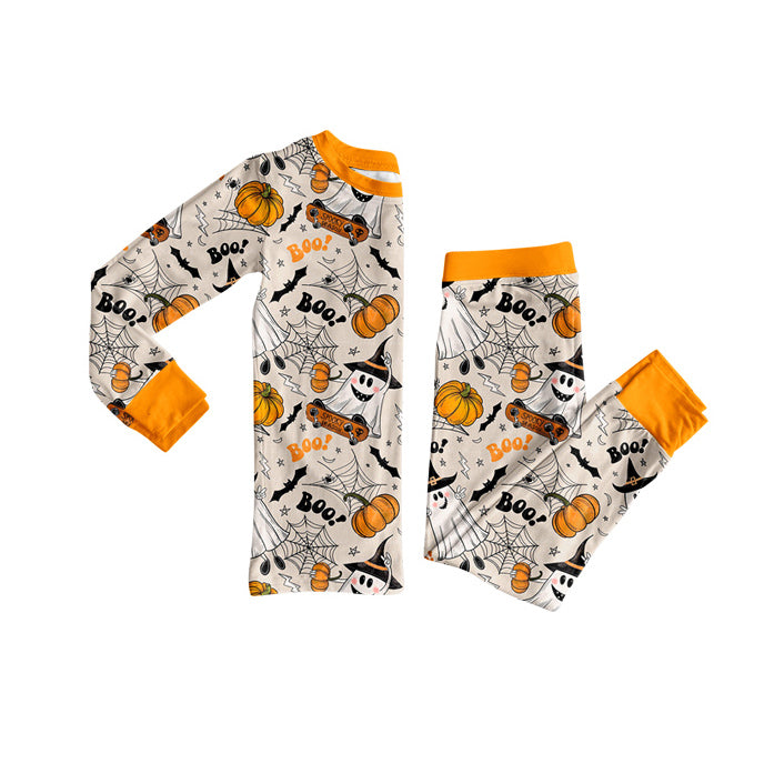 preorder  BLP1195 Halloween Boo Ghost Orange Long-Sleeved Pants Boys Pajamas Set 202507