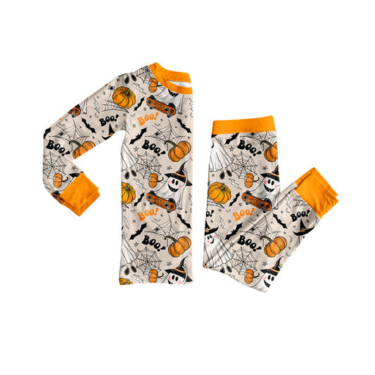 preorder  BLP1195 Halloween Boo Ghost Orange Long-Sleeved Pants Boys Pajamas Set 202507