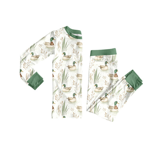 preorder  BLP1196 Duck Hunting Green White Long-Sleeved Pants Boys Pajamas Set 202507