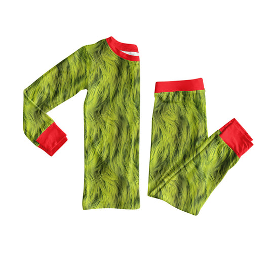 preorder  BLP1197 Christmas Green Plush Red Long-Sleeved Pants Boys Set 202507
