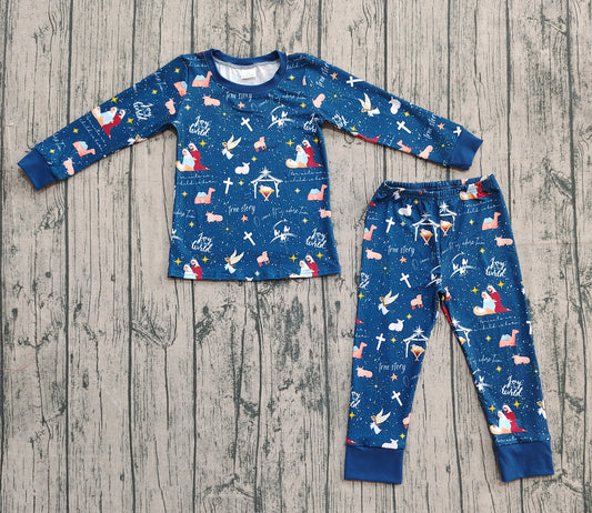 preorder  BLP1198 Christmas World Jesus Blue Long-Sleeved Pants Boys Set 202508