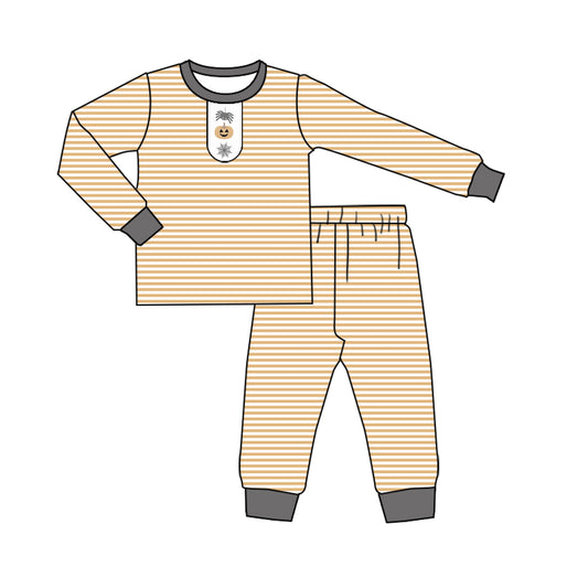 preorder BLP1202 Spider Pumpkin Web Orange Stripe Long-Sleeved Pants Boys Pajamas Set 202507