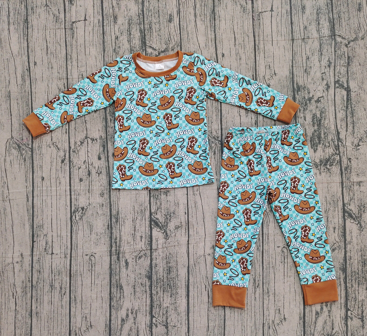 NO MOQ preorder BLP1207 Howdy Blue Green Cowboy Long-Sleeved Pants Boys Pajamas Set 202510