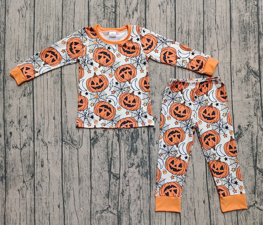 BLP1210 Halloween Pumpkin Ghost Orange Long-Sleeved Pants Boys Set 202509 RTS