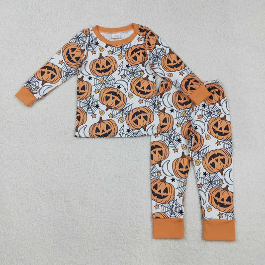 BLP1210 Halloween Pumpkin Ghost Orange Long-Sleeved Pants Boys Set 202509 RTS